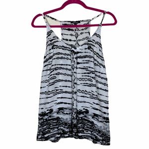 Soiree White Black Printed Racerback Draped Tank